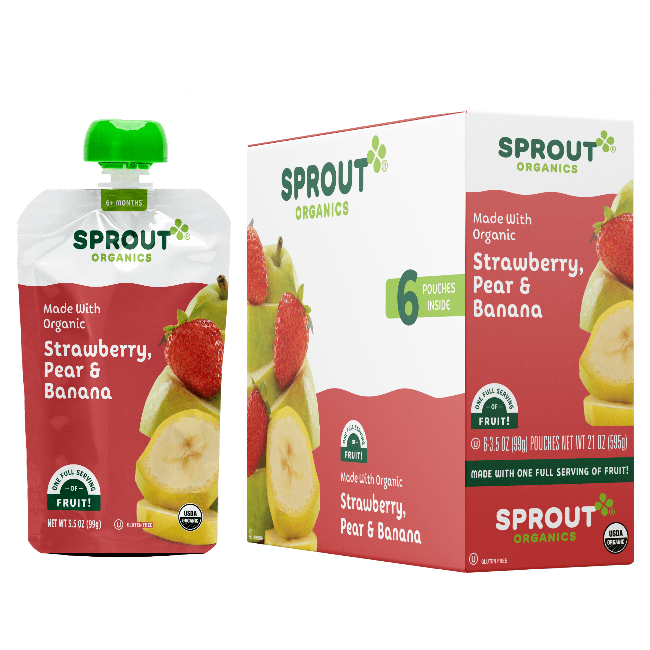 Sprout Organic Stage 2 Baby Food, Strawberry Pear Banana, 3.5 oz Pouch, 6 Count