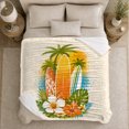 thumbnail image 5 of Surfboards with Hibiscus and Palm Sunrise, Bright Island Style for Beach Lovers, Teal Wave Tropical Scene and Birthday Gift, Cozy Flannel Blanket for Bedroom and Sunroom, Coastal Home Decor, 5 of 9
