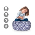 thumbnail image 2 of Mosaic Storage Toy Bag Chair, Geometric Rhombus Style Traditional Folkloric Moroccan Portugal Floral Tiles, Stuffed Animal Organizer Washable Bag, Small Size, White and Indigo, by Ambesonne, 2 of 3