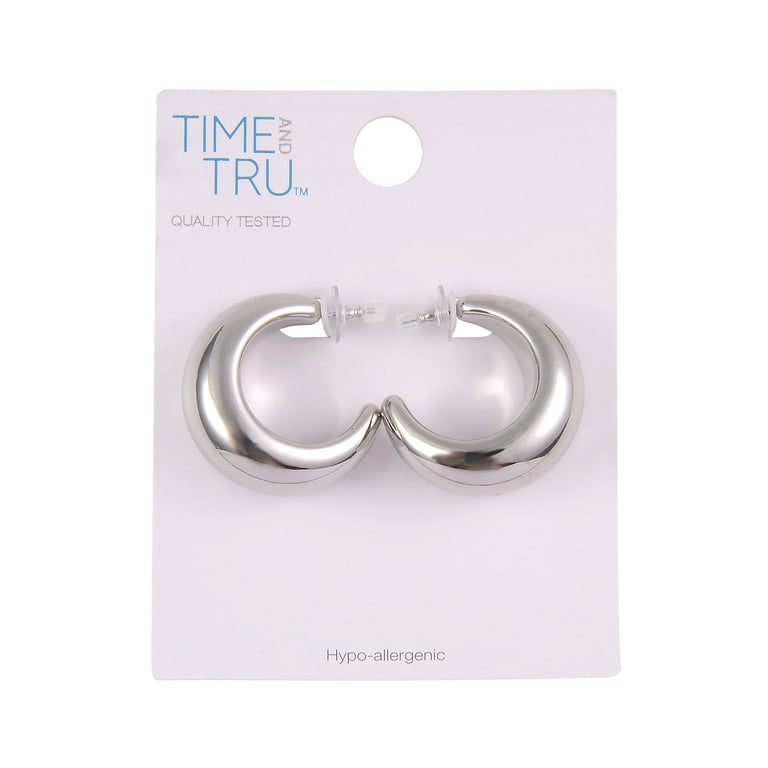 Time and Tru Women's Silver-Tone Metal Wide C-Hoop Earrings