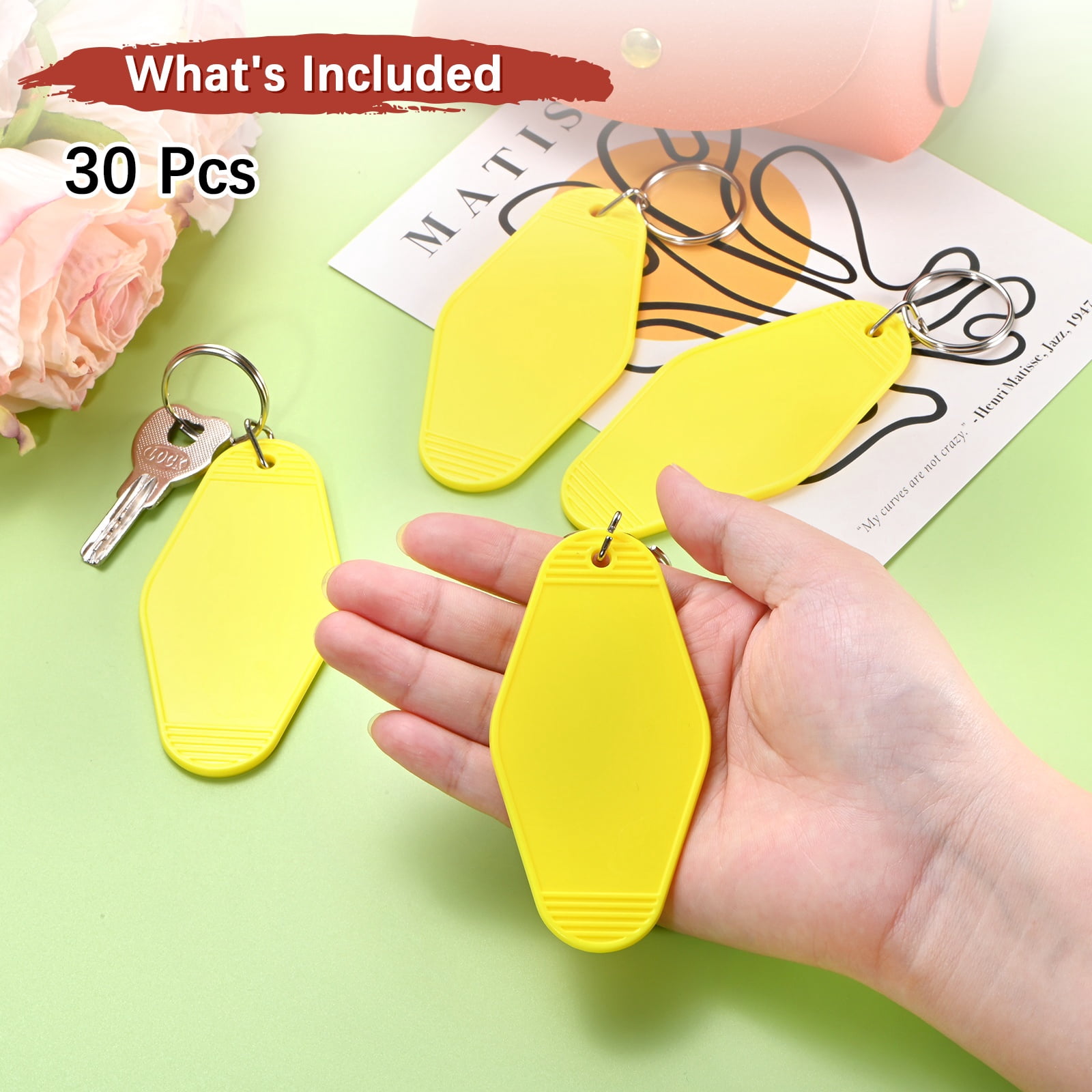 Blank Hotel Keychain Tags [30PCS] - Plastic Rhombus Blank Motel Keychain for Luggage Labels [Yellow] Vintage Key Tags