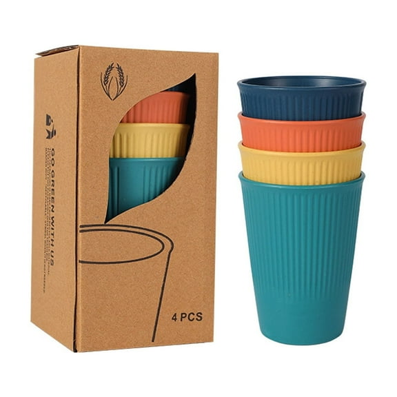 FASTBIRD 4 Pcs Wheat Straw Cup Unbreakable and Reusable Drinking Cups Eco-Friendly Healthy Tumbler Set for Milk Juice and Water Dishwasher Safe (4 Pcs 12 Oz)