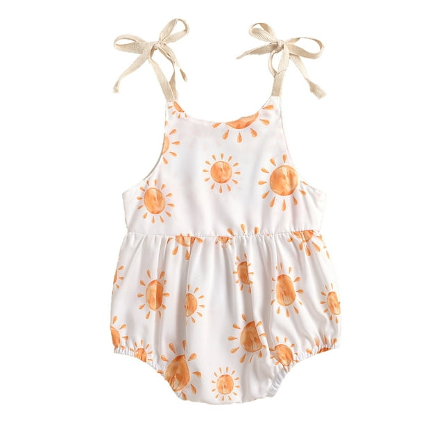 Fortune Barboteuse Fleurie pour Bébé Fille, une Pièce à Bretelles Spaghetti, Tournesol, Combinaison Courte