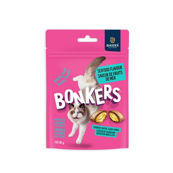BONKERS Bites Seafood & Eat It Flavour Crunchy & Soft Treats for Cats, 85g Bag