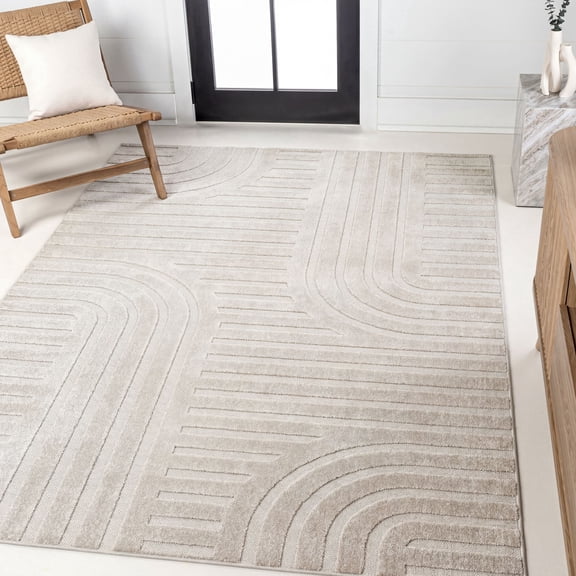 JONATHAN Y SCANDINAVIAN 8 x 10 Area Rug, Anders Arch Stripe Two-Tone - White/Cream, SCN107B-8