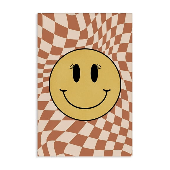 Stupell Industries Wavy Checkered Smiley Novelty Painting Gallery Wrapped Canvas Art Print Wall Art, 16 x 24