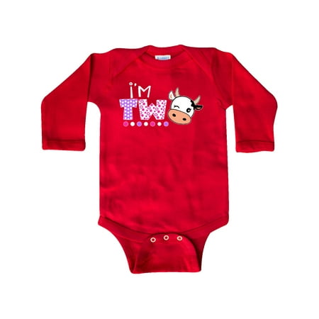 

Inktastic I m 2 Cute Cow and Polka Dots Gift Baby Boy or Baby Girl Long Sleeve Bodysuit