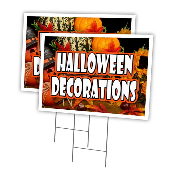 HALLOWEEN DECORATIONS 2 Pack Of 12" x 16" Yard Sign & Stake outdoor plastic window | Advertise Your Business | Stake Included Image On Front Only | Made in The USA