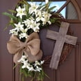 thumbnail image 1 of Easter Handmade Floral Wreath with Cross  Burlap Bow Rustic Wreath Spring Decorating DIY Easter Front Door Wreath Decoration, 1 of 13
