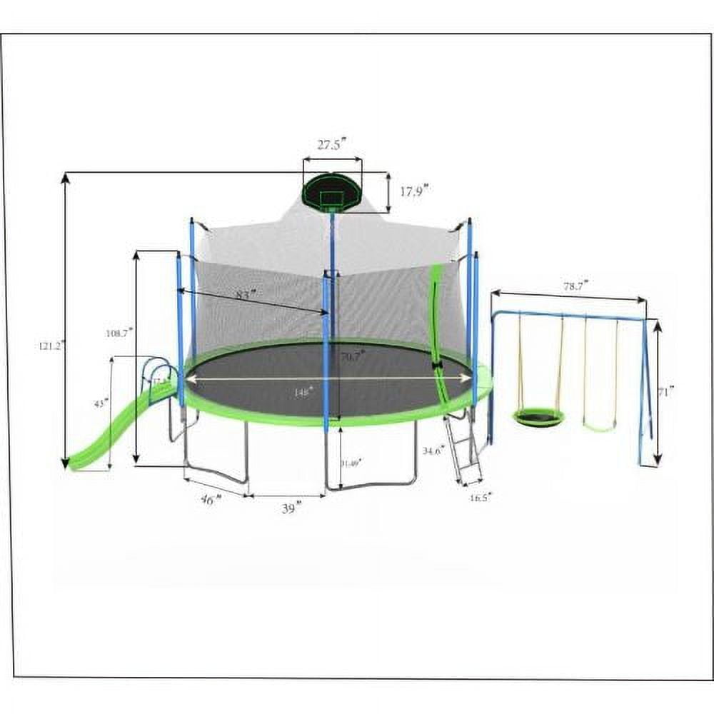 Baluue 14FT Trampoline with Slide and Swings, Double color cover, Trampoline with Basketball Hoop and Ladder,Outdoor Backyard Trampoline with Net, Capacity for Kids and Adults