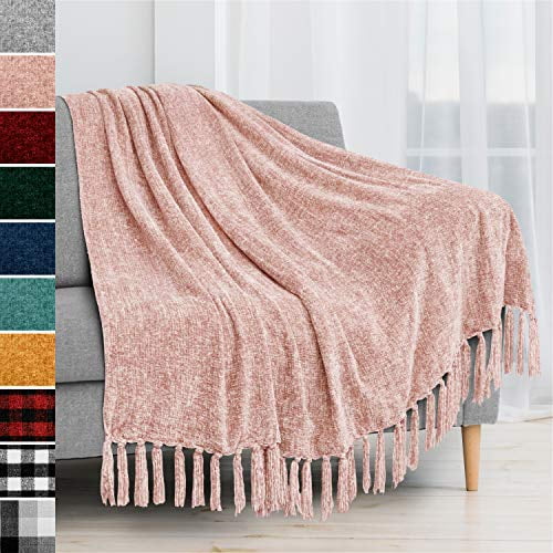 Pavilia Chenille Tassel Fringe Throw Blanket Velvety Texture