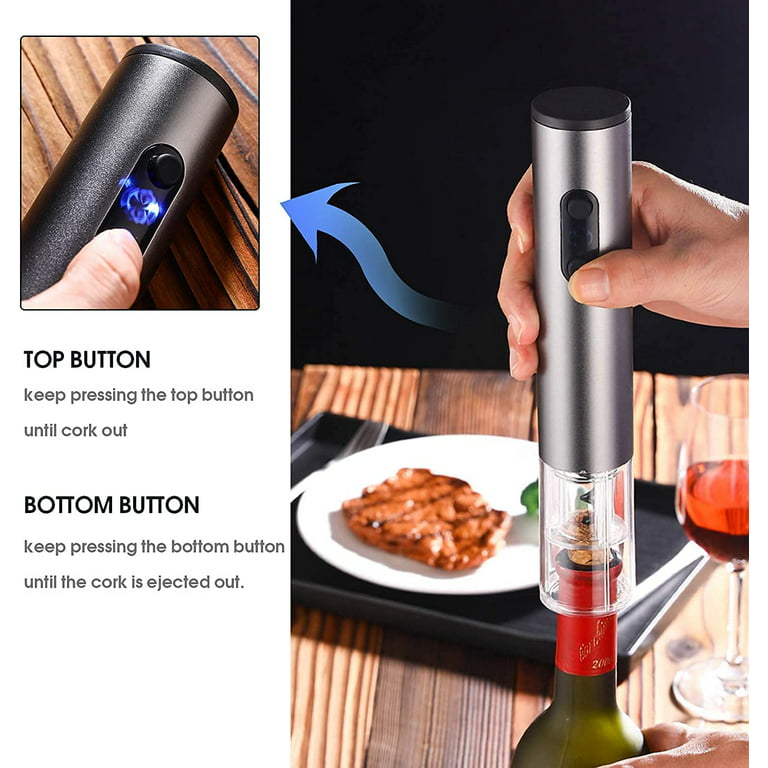 Electric Wine Bottle Opener, Cordless Automatic Corkscrew with Foil Cutter,  Wine Vacuum Stopper for for Home Kitchen Party and Wine Lovers, Silver 
