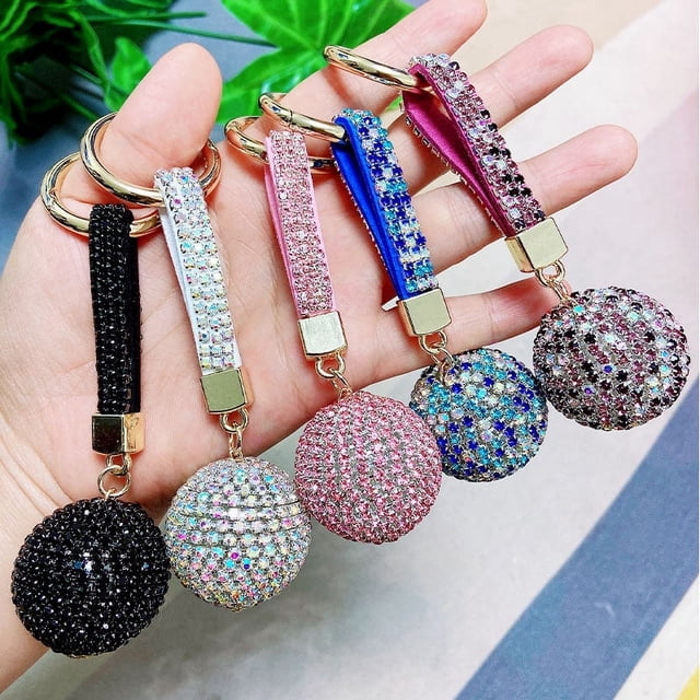 Llavero con forma de bola de diamantes de imitación para coche, colgante con forma de bolsa y cuerda de diamantes, regalo creativo, accesorios para mujer