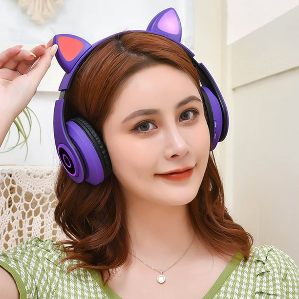 Universal - Casque d'oreille LED sans fil Bluetooth compatible avec  microphone Casque lumineux pour enfants Cadeau fille fille