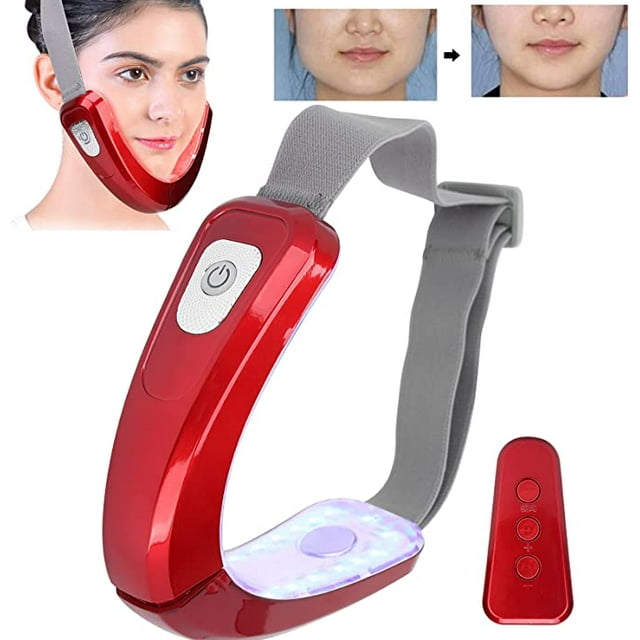 Dispositivo eléctrico de estiramiento facial (rojo), mascarilla adelgazante facial vibratoria en forma de V con moldeador de mandíbula, mascarilla de estiramiento facial en forma de V