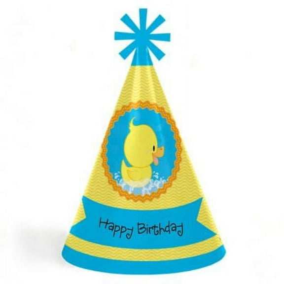 Ducky Duck - Cone Happy Birthday Party Hats for Kids and Adults - Set of 8 (Standard Size)