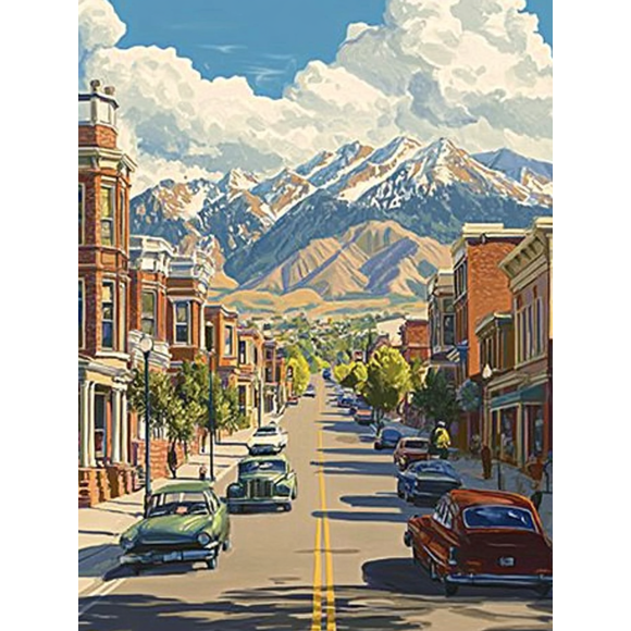 Scène de Rue de Montagne Ville Art sur Toile/art Mural, Adapté pour Salon, Chambre, Bureau, Salle à Manger, Décoration d'Hôtel