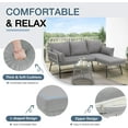 thumbnail image 4 of EROMMY 3 Piece Boho Patio Conversation Sets, L-Shaped Sectional Patio Furniture Sofa Set with Thick Cushions and Toughened Glass Coffee Table for Backyard Balcony Garden Porch, Gray, 4 of 8