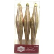 Holiday Time, Pink and Gold Glitter Finial Christmas Shatterproof Ornaments , 6 Count