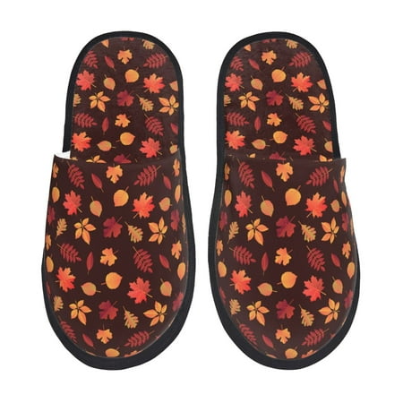 Balery fall Maple leaf Slient Indoor Furry Fleece Comfort House Shoes Soft Non-Slip Home Shoes Cotton slippers House Slippers-- Large