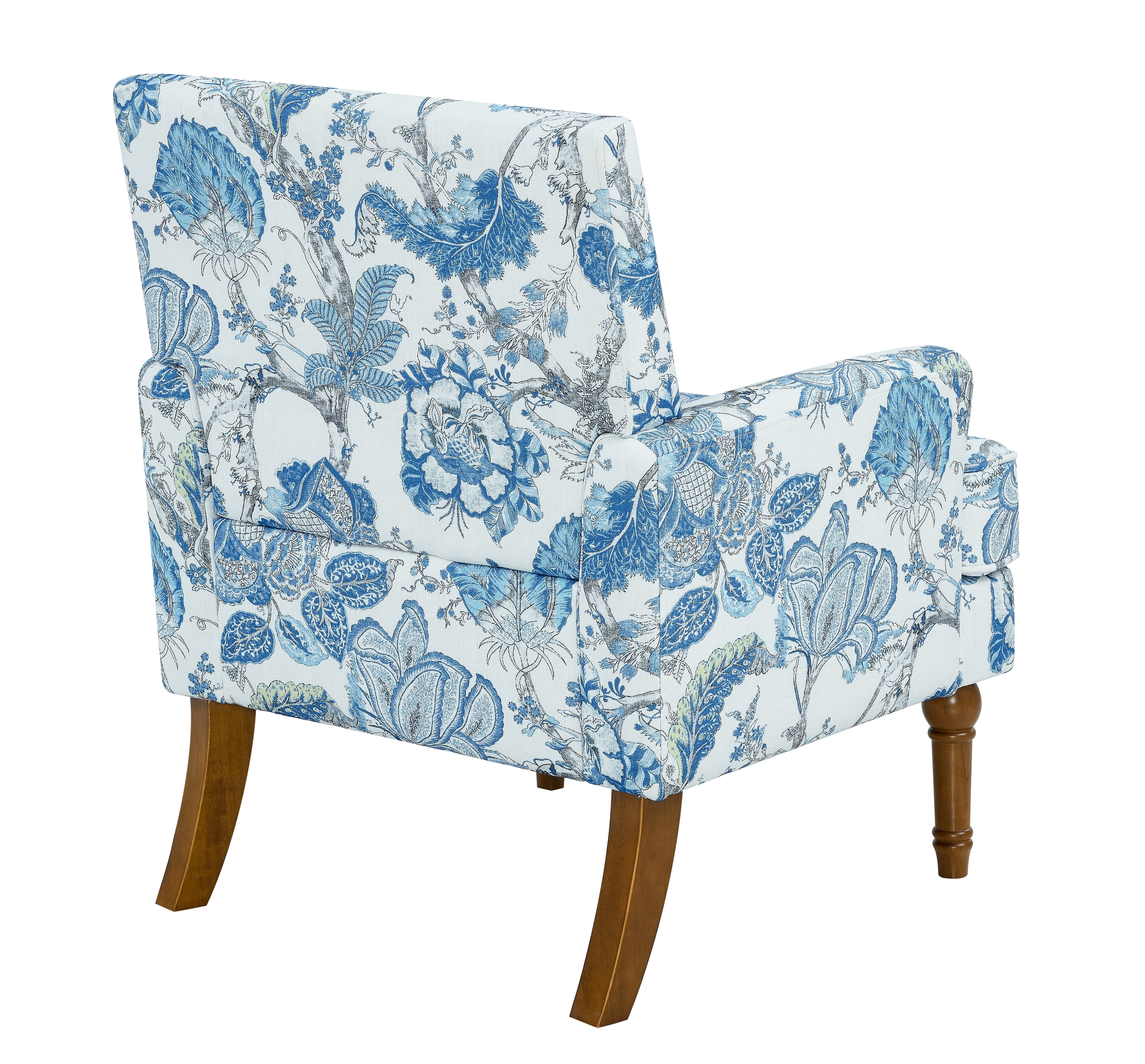Aukfa Floral Accent Chair - Upholstered Armless Reading Chair with Nailhead Trim & Turned Wood Legs, Blue