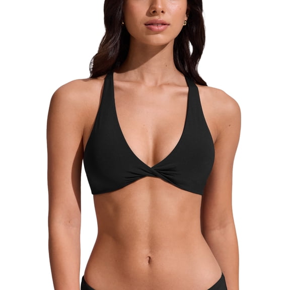 CRZ YOGA Womens V Neck Bikini Tops Twist Front Triangle Sexy Bathing Suit Criss Cross Back Swimsuit Padded