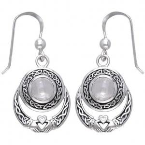 Silver Celtic Earring - Fancyleo 2 Pair Vintage Celtic Hand Holding Heart Moonstone Earrings- Silver