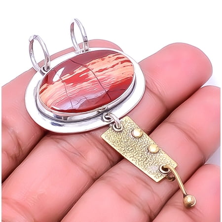 Snake Skin Jasper 925 Sterling Silver Two Tone Pendant 2.34" P7966, Christmas