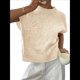 thumbnail image 2 of Suéter Acanalado para Mujer, Cuello Redondo, Corta, Corte Holgado, Tejido Floral, Tops Tipo Jersey. Albaricoque M, 2 of 8