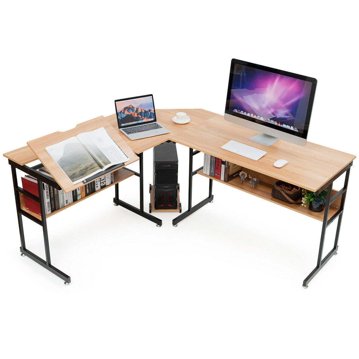 Gymax L Shaped Computer Desk Drafting Table Workstation W Tiltable