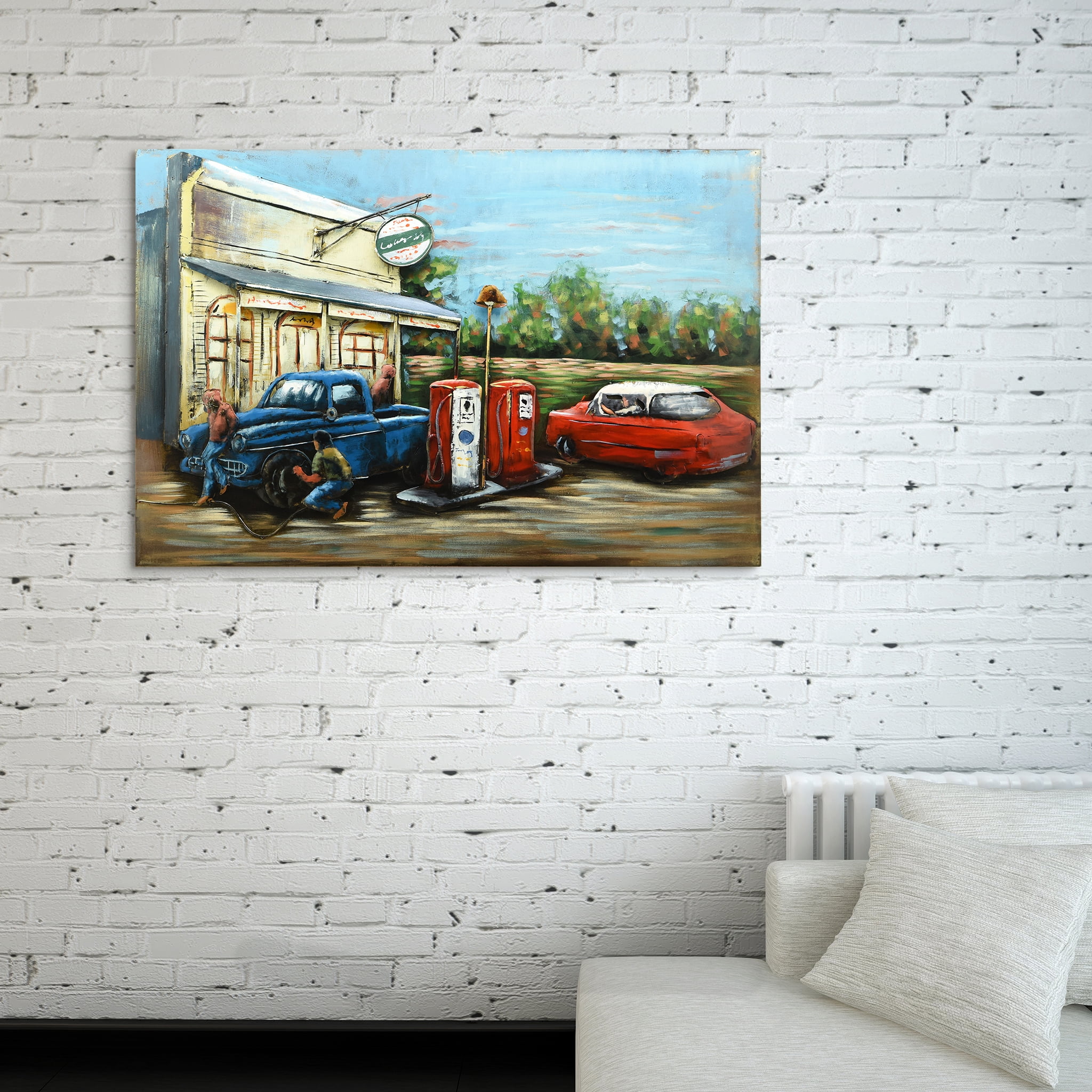 Empire Art Direct Gas Station Hand Painted 3D Metal Wall Art, 32" x 48" x 2.4", Ready to Hang
