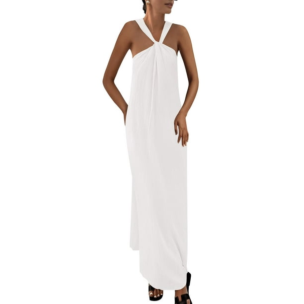 Vestido de verano PRETTYGARDEN para mujer 2025 con tiras holgadas, blanco, XL