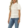 thumbnail image 4 of INSPIRE CHIC Women's Lace Tops Short Sleeve Lace Eyelet Button Down Blouse XS Beige, 4 of 6