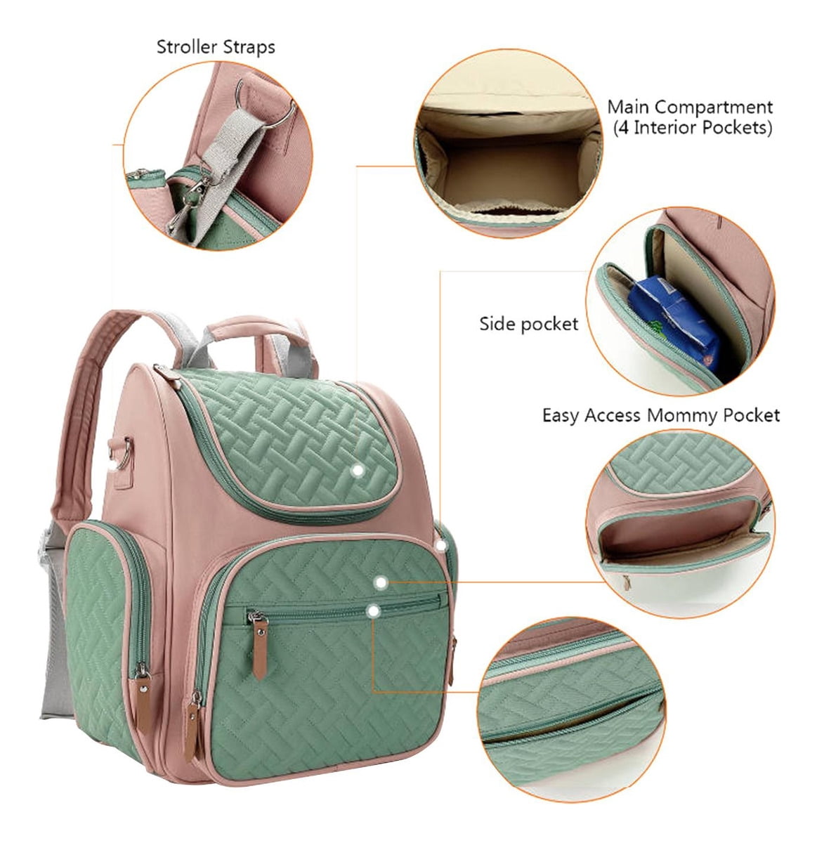 Baby Diaper Bag, Nursing Backpack, Pink