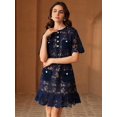 thumbnail image 6 of Royal Blue Lace Fit & Flare Short Sleeve Dress With Pockets And Belt, 6 of 24