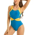 thumbnail image 5 of UTSJKR Women's One-Piece Swimsuits Color Block Sexy Swimwear Fashion Swimdress Monokini Beach Bikini Sets Blue 4, 5 of 7
