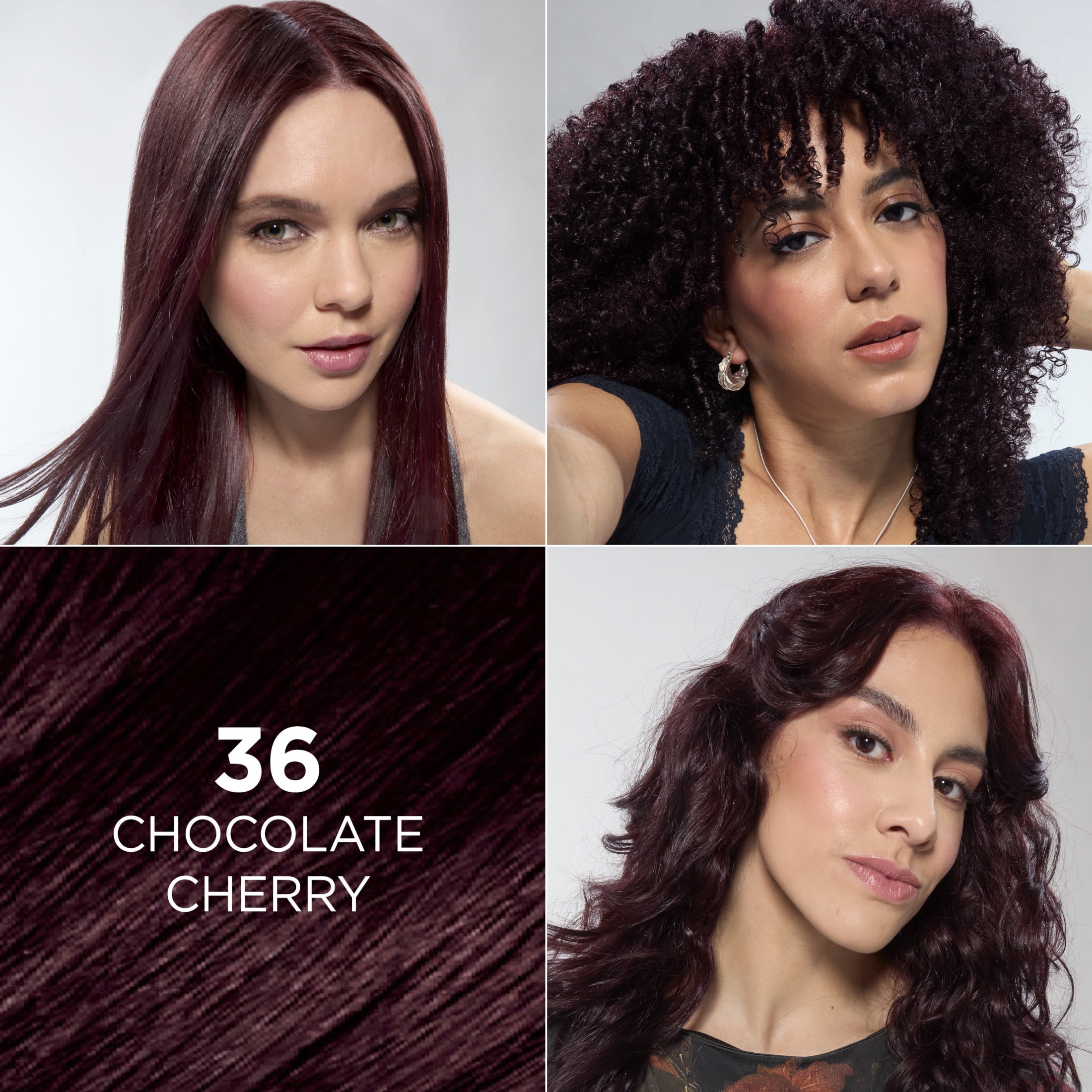 L'Oreal Paris Feria Shimmering Permanent Hair Color, 36 Chocolate Cherry, Strong Hair, 1 Kit