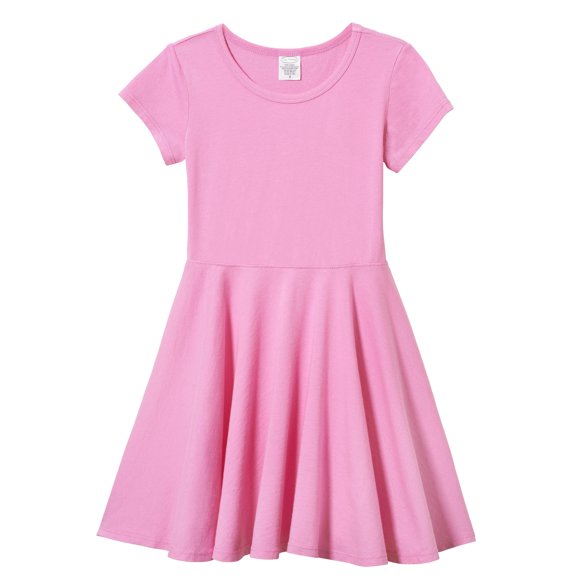 Made in USA Girls Soft Cotton Jersey Short Sleeve Twirly Dress | Medium Pink