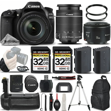 Canon EOS 80D DSLR Camera with 18-55mm STM Lens + 50mm 1.8 +BATT GRIP +