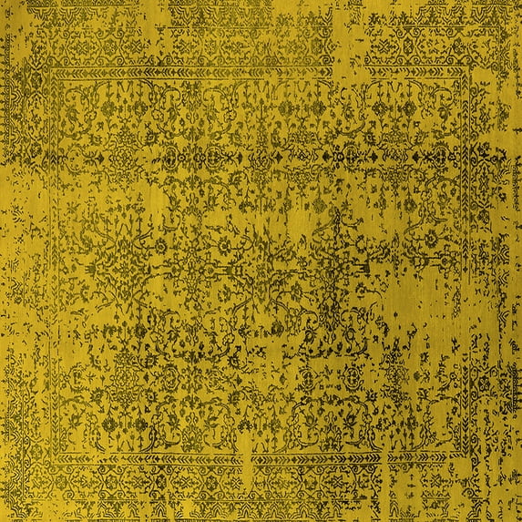 Ahgly Company Machine Washable Indoor Square Oriental Yellow Industrial Area Rugs, 7' Square