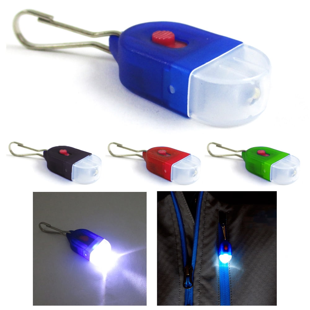 2 Mini Key Chain Flashlight Zipper Pull With LED Clip On Light Bright Torch Hook 