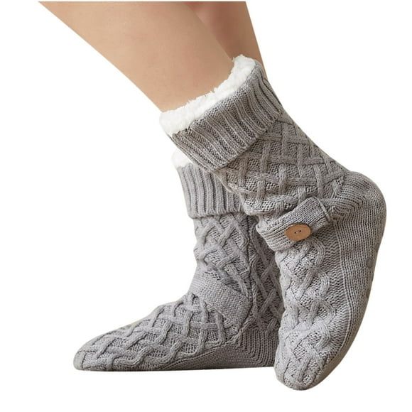 Womens Socks Women Winter Thick Slipper Socks with Grippers Non Slip Warm Fuzzy Socks Thigh High Socks Boot Socks for Women Grip Socks Gray,One Size