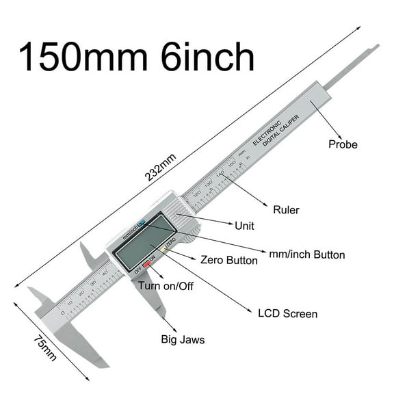 Mosiee Digital Caliper Vernier Micrometer Electronic Ruler Gauge Meter 150Mm 6-Inch