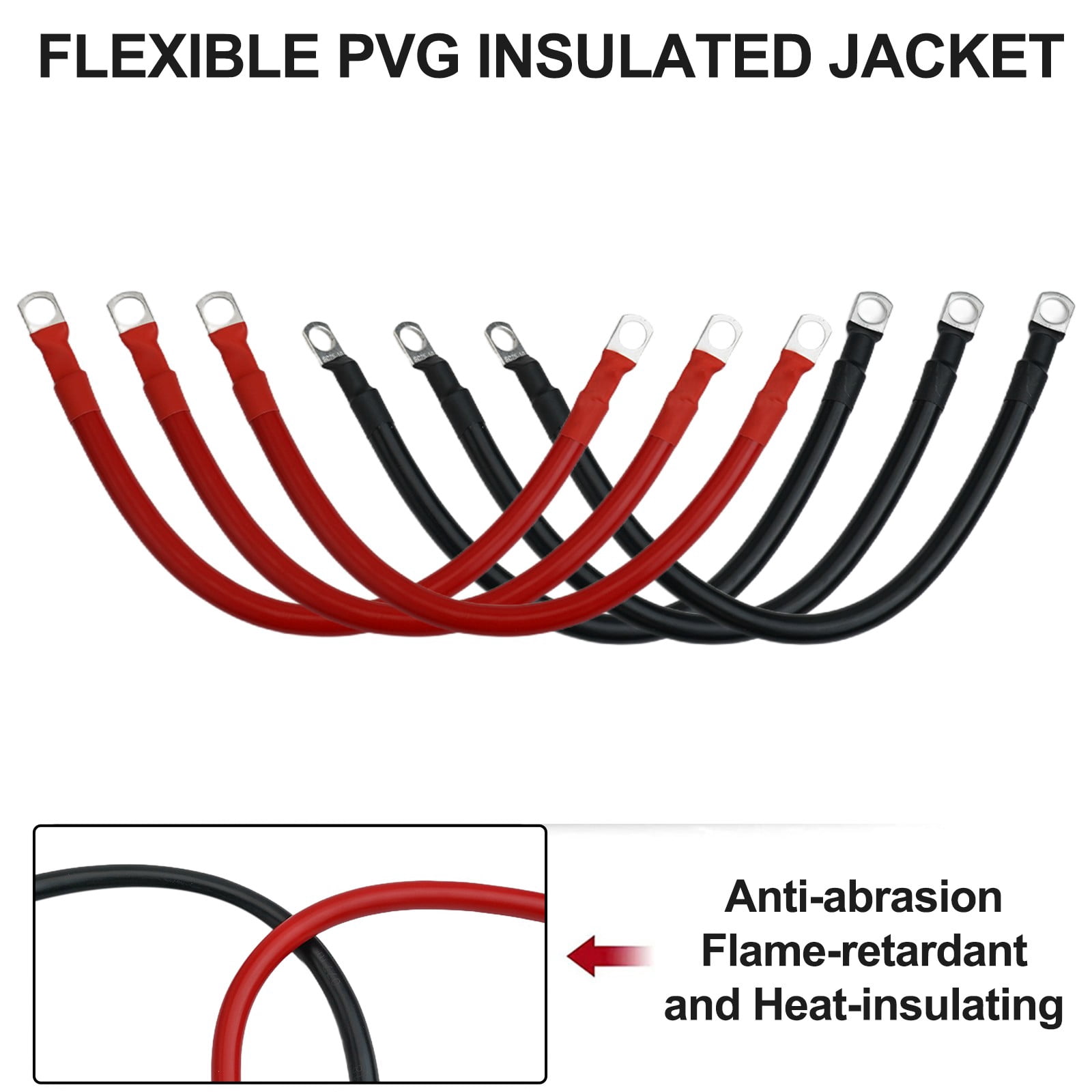 6PCS 4AWG Battery Cables Set for Marine Automotive Inverter - 12inch Length