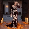 thumbnail image 3 of Women's Halloween Skeleton Print Dress, Long Sleeve Cowl Neck  Medieval Witch Costume, Elegant Vintage Maxi Gown for  Party Events, Glamorous Roleplay Fancy Dress, 3 of 5