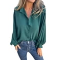 thumbnail image 5 of Ice Silk Wrinkles Shirt Lapel Lantern Long Sleeve Single Breasted Office Work Tunic Tops Casual Loose Fit Blouse Daily Wear, 5 of 8