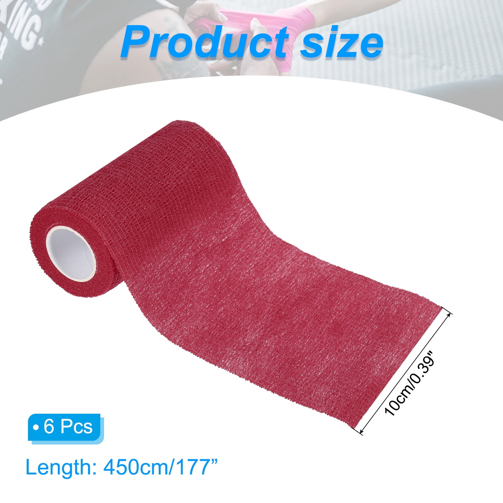 4" x 177" 6 Pcs Self Adhesive Bandage Wrap Elastic Self Tape Sport Wine Red