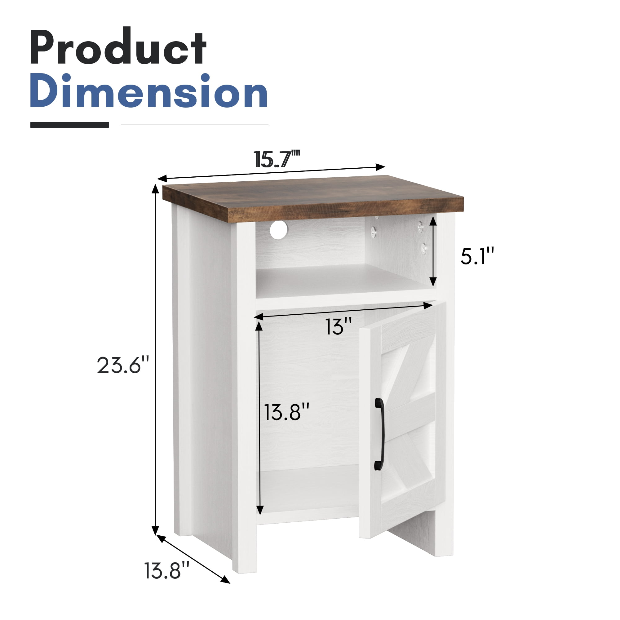 Vineego Nightstand Set of 2 Farmhouse Nightstand with Storage Shelves Bedside Tables End Table for Bedroom Modern Wood Side Table Living Room,White