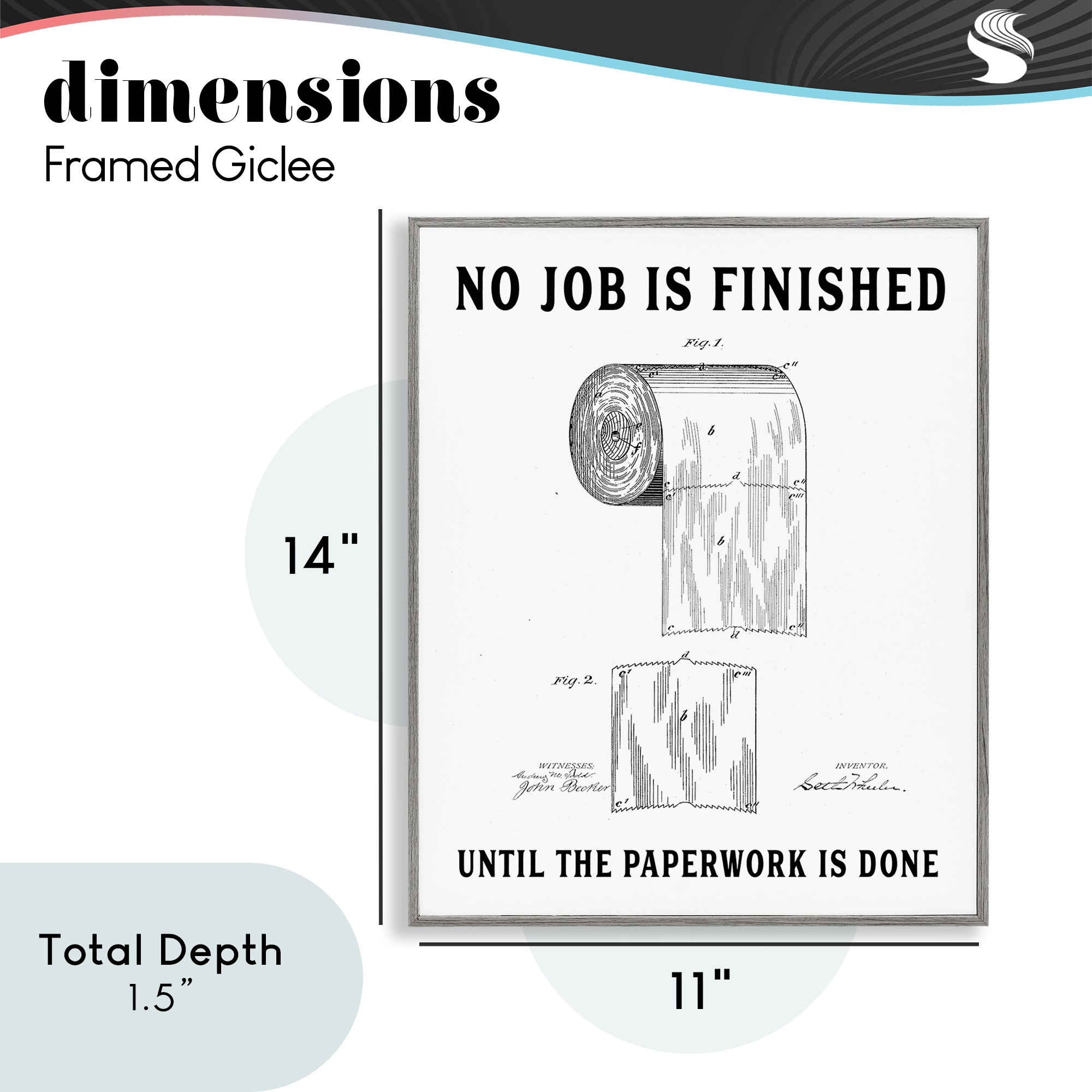 No Job Finished Toilet Paper Gray Framed Giclee Art, design by Lettered and Lined
