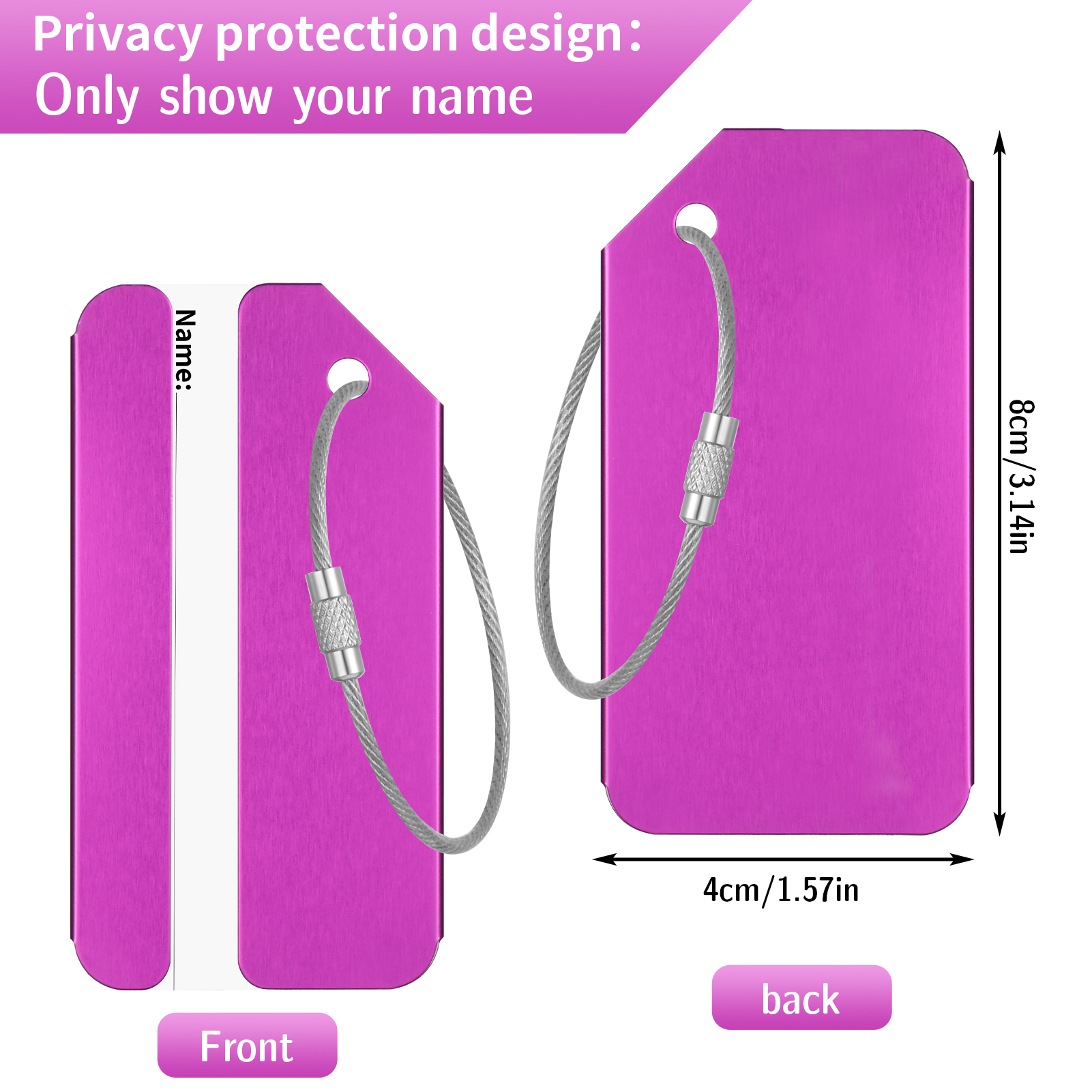 AOWOO Luggage Tags, 8-Pack Aluminum with Steel Loop photo 2